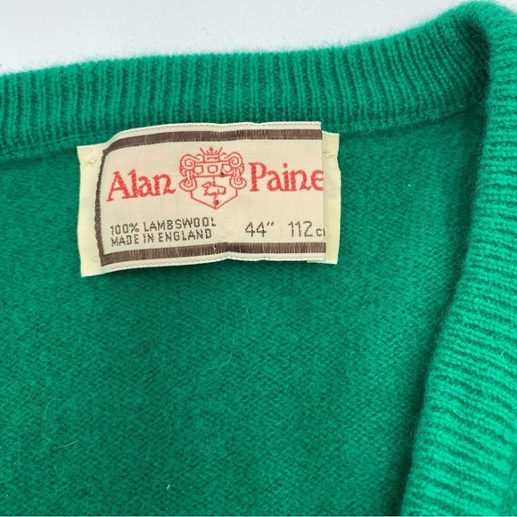 Alan Paine Vintage Green V-Neck Lambswool Sweater Long Sleeve UK Size 44 England - Picture 2 of 7